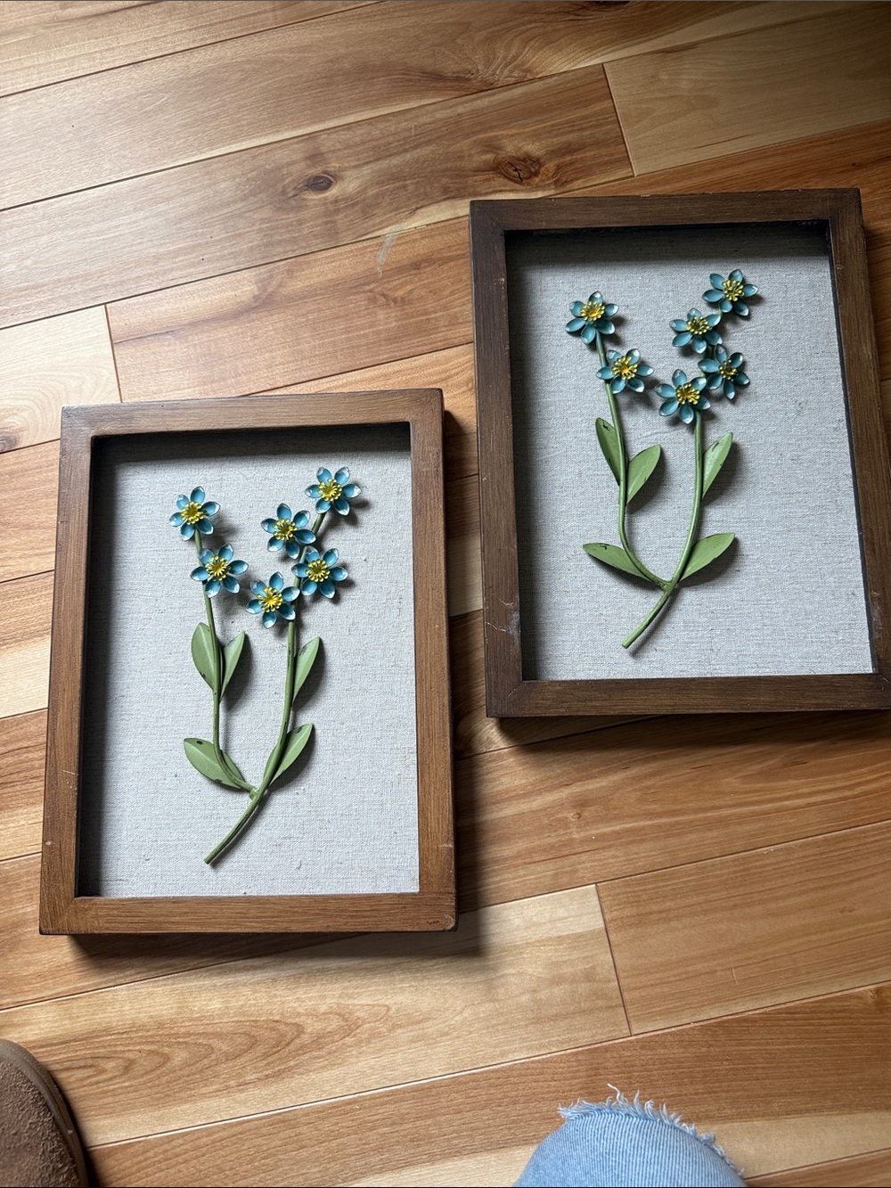 Framed Blue Metal Flower Wall Art